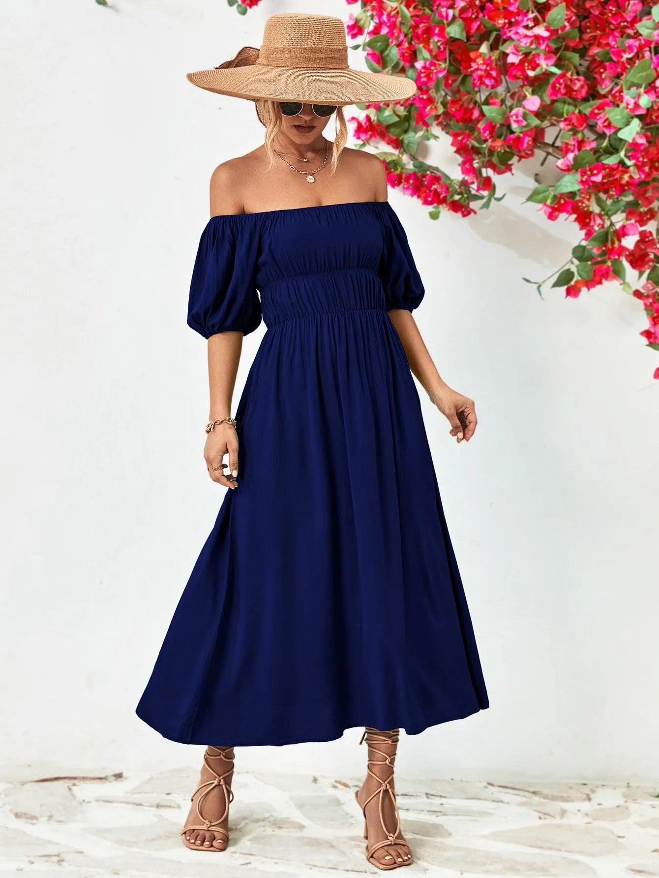Hazel Blues® |  Off-Shoulder Balloon Sleeve Midi Dress