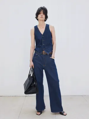 Hemp Triacetate Denim Vest & Wide-Leg Trousers Set