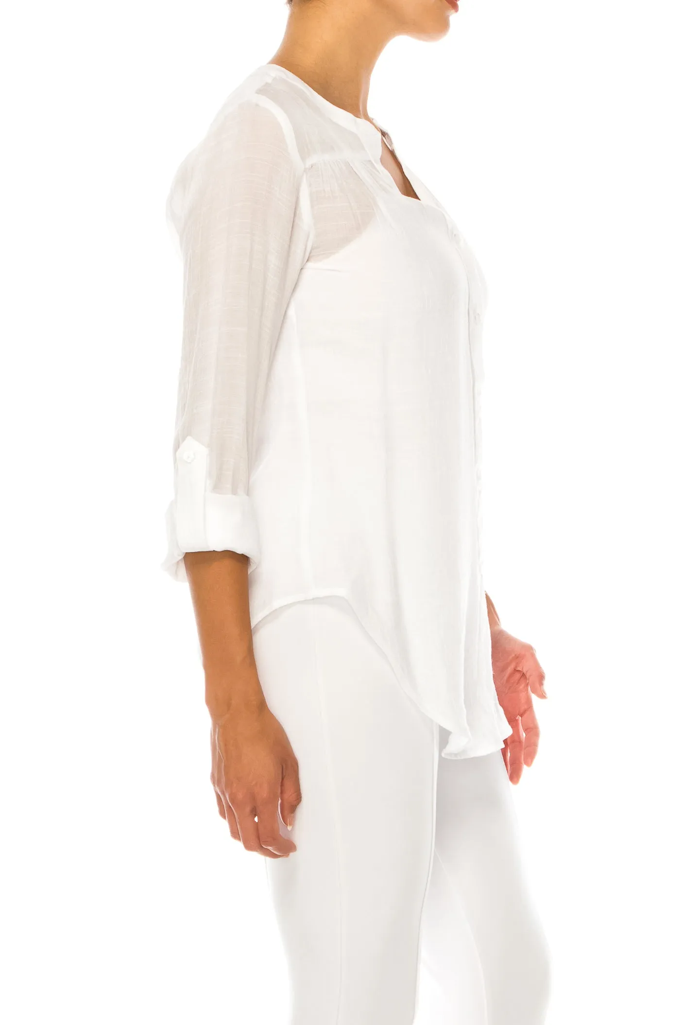 Hope & Harlow 3/4 Sleeve V-Neck Button Down Top
