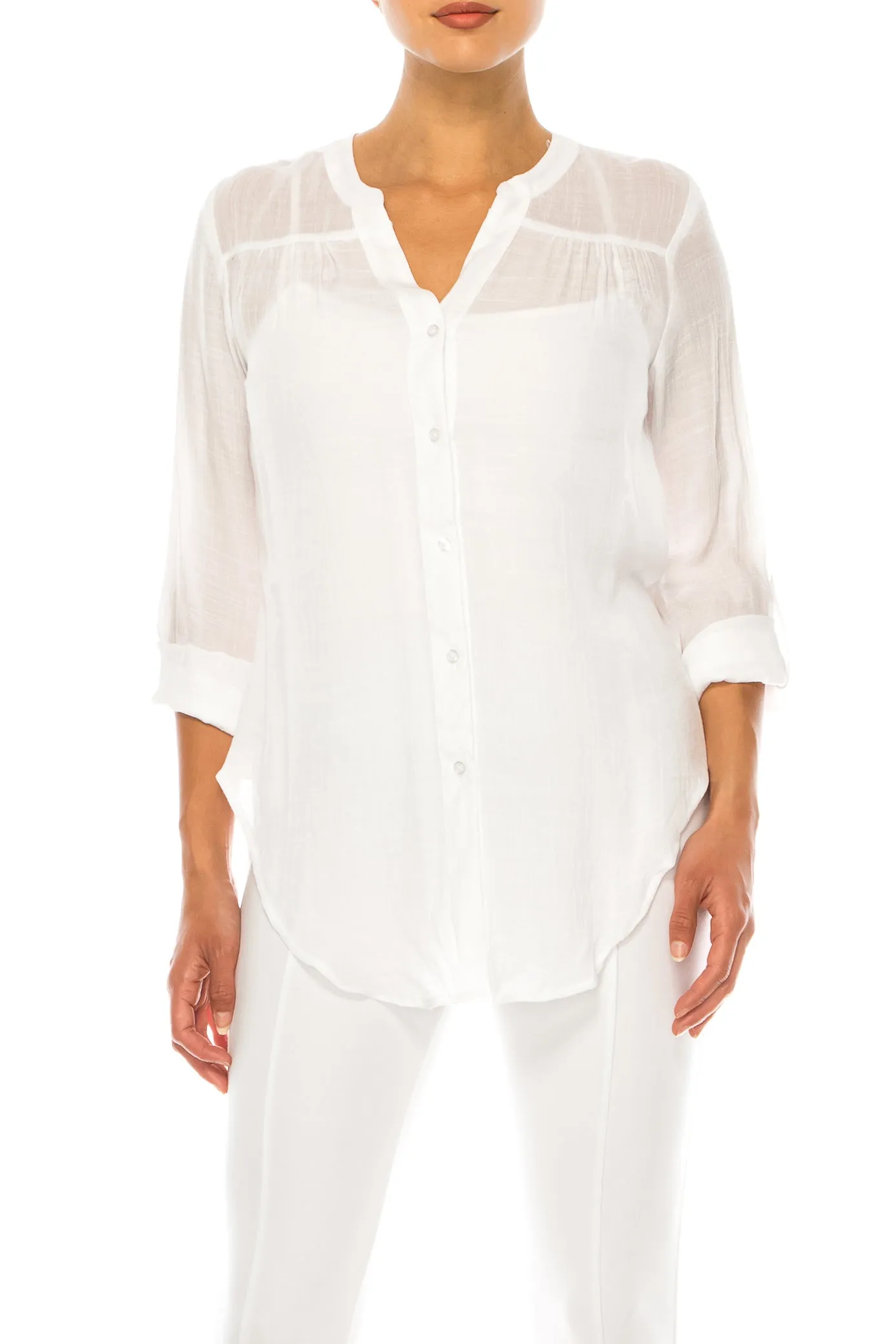 Hope & Harlow 3/4 Sleeve V-Neck Button Down Top