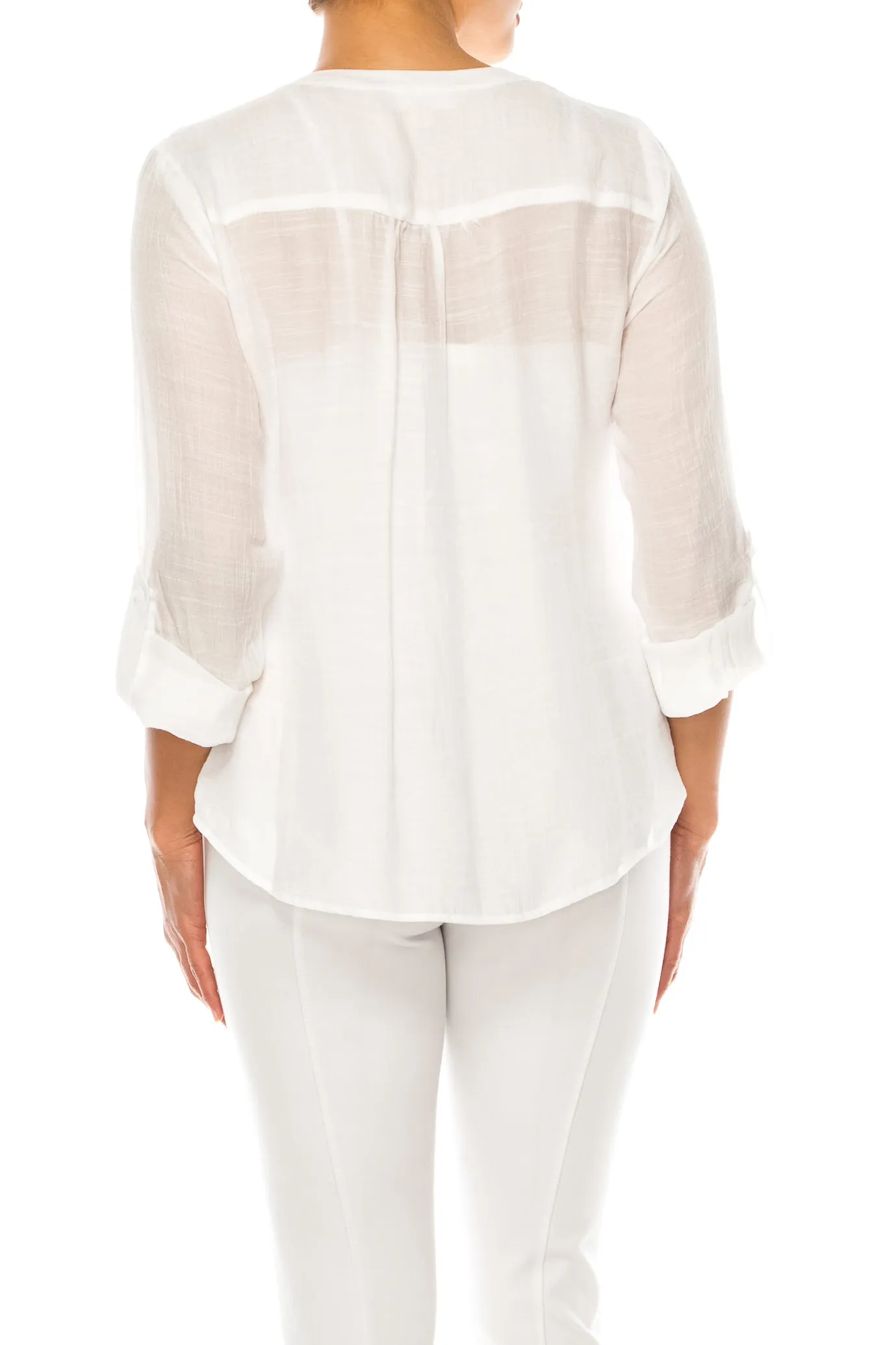 Hope & Harlow 3/4 Sleeve V-Neck Button Down Top