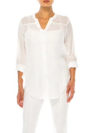 Hope & Harlow 3/4 Sleeve V-Neck Button Down Top