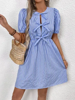 Jaclyn Tied Striped Short Sleeve Mini Dress