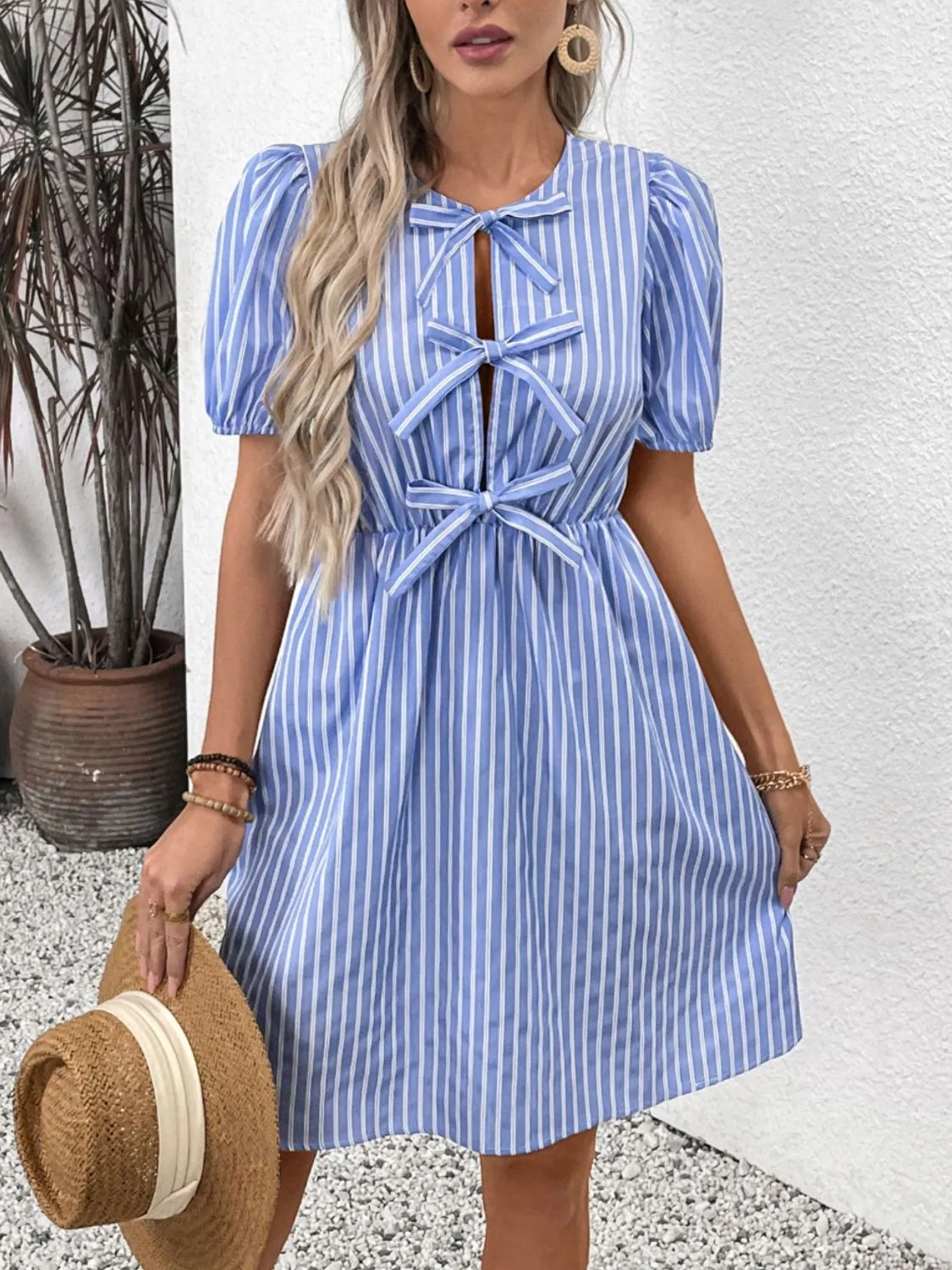 Jaclyn Tied Striped Short Sleeve Mini Dress