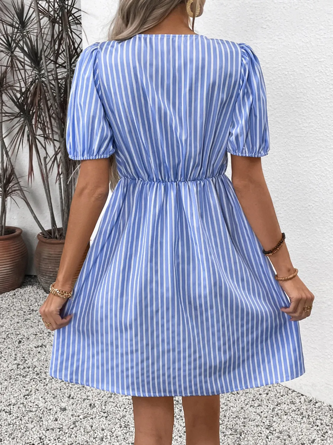 Jaclyn Tied Striped Short Sleeve Mini Dress