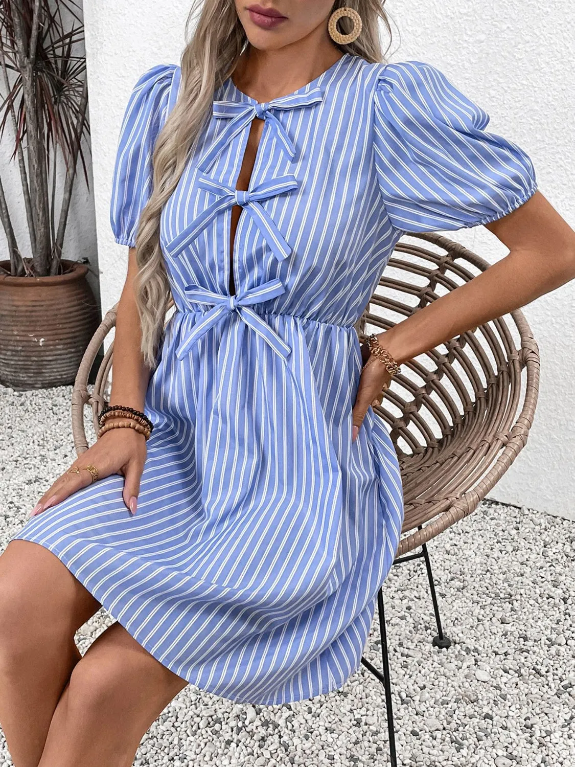 Jaclyn Tied Striped Short Sleeve Mini Dress
