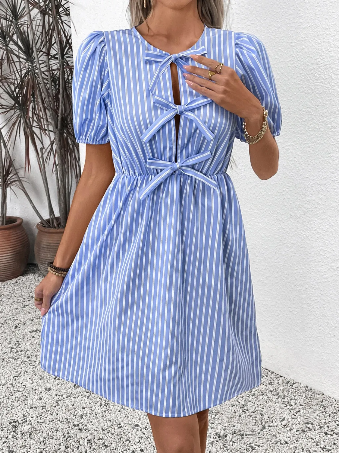 Jaclyn Tied Striped Short Sleeve Mini Dress