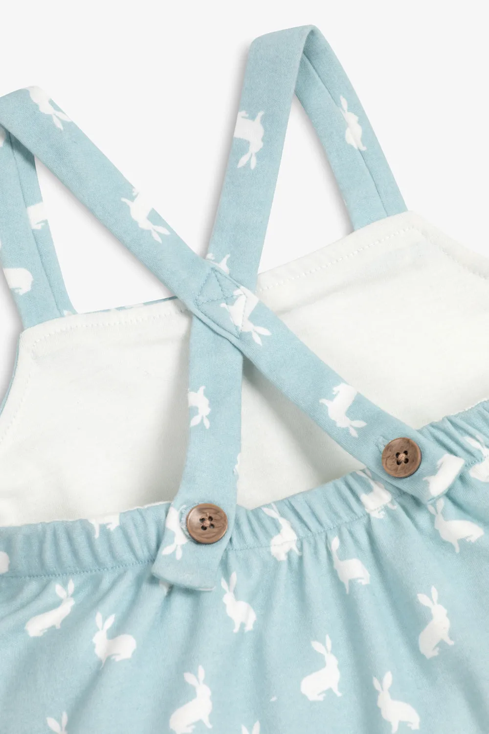Jersey Dungaree, sky blue hare print