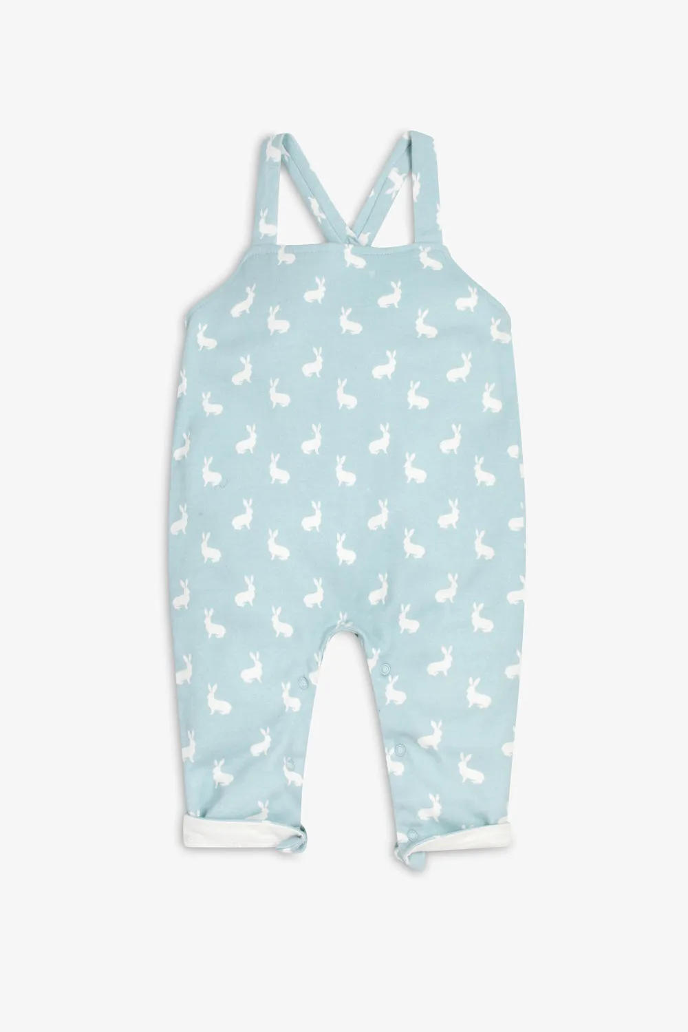 Jersey Dungaree, sky blue hare print