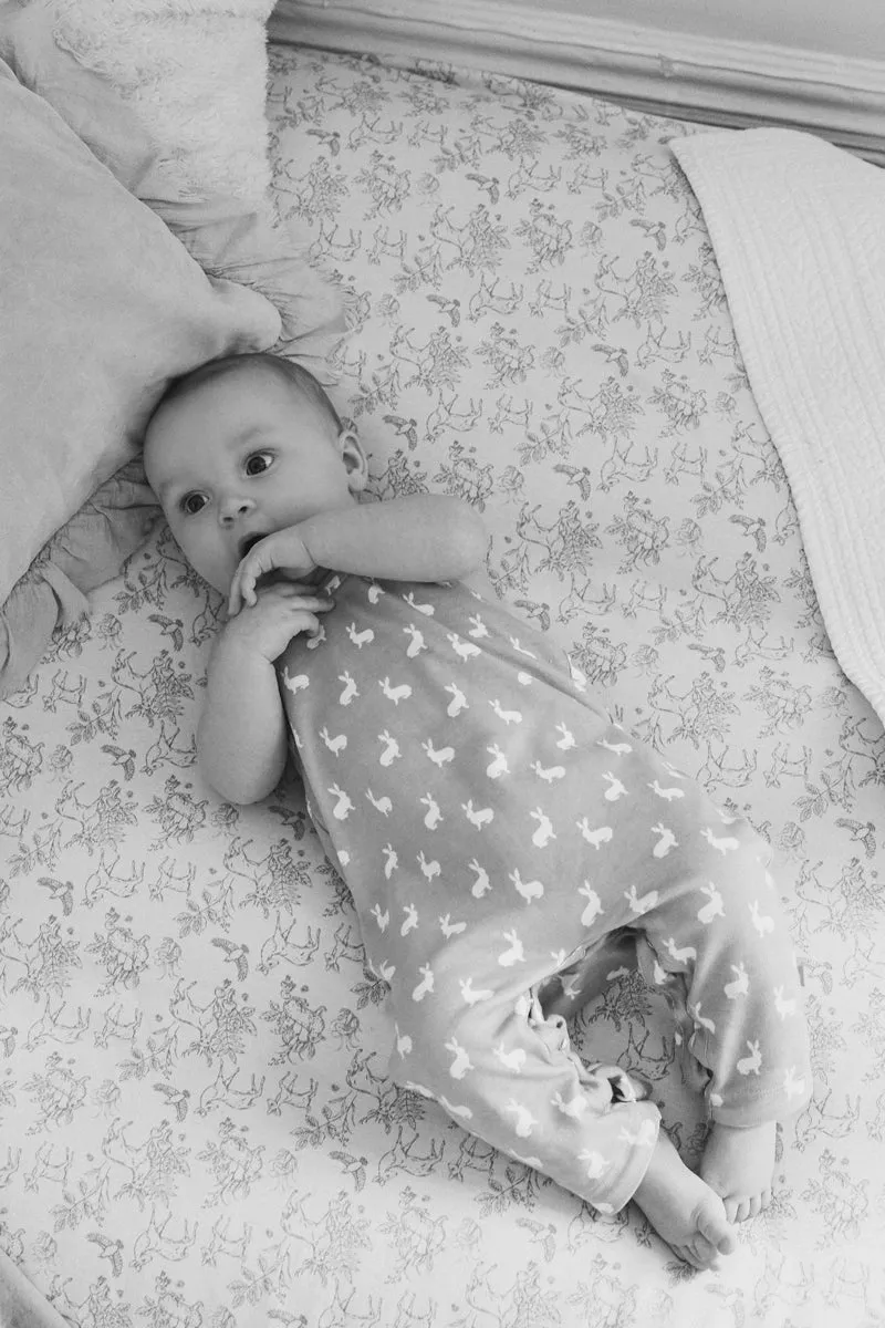 Jersey Dungaree, sky blue hare print