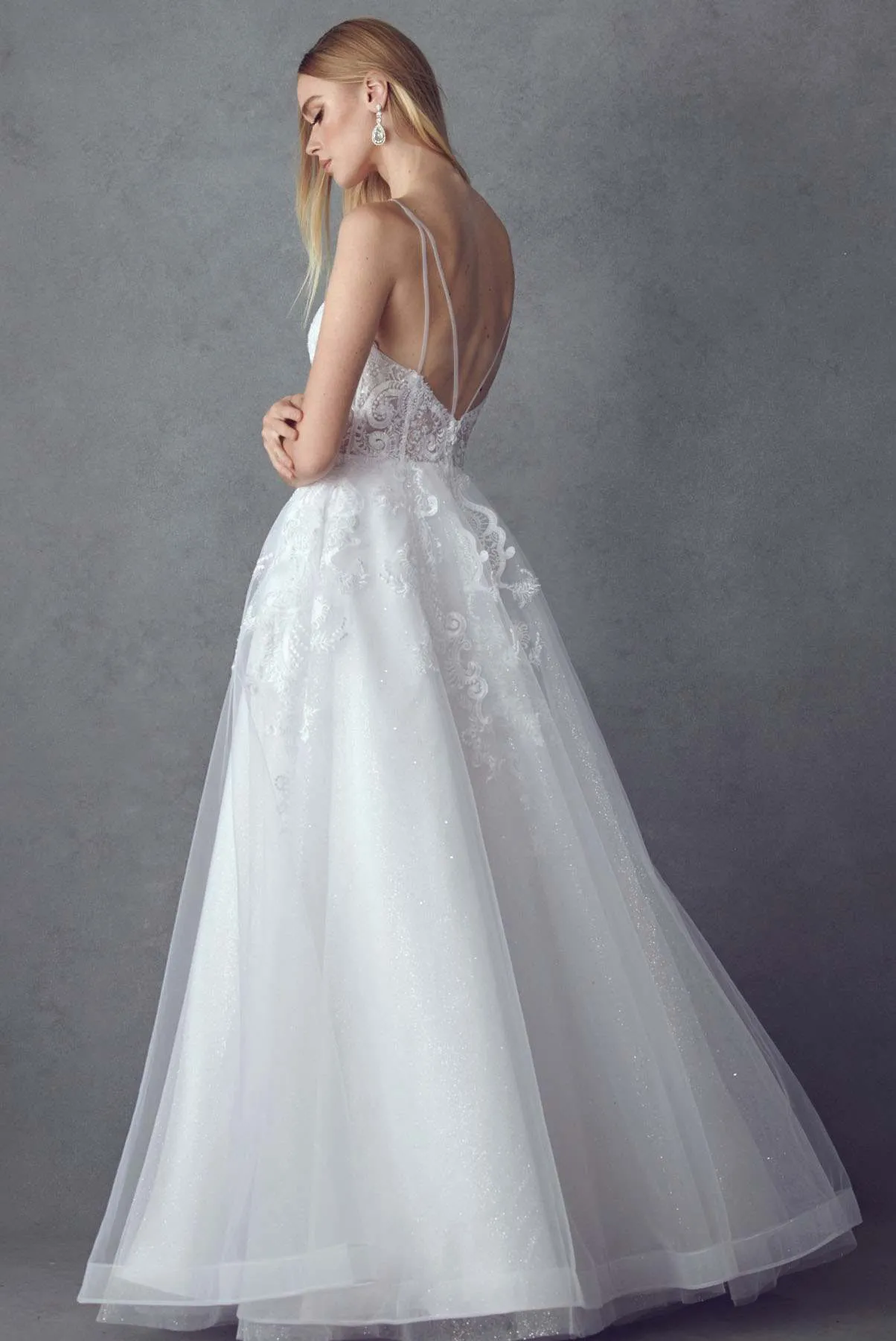 Juliet JT2482SW Floor Length A-Line Lace/Tulle Wedding Ball Gown