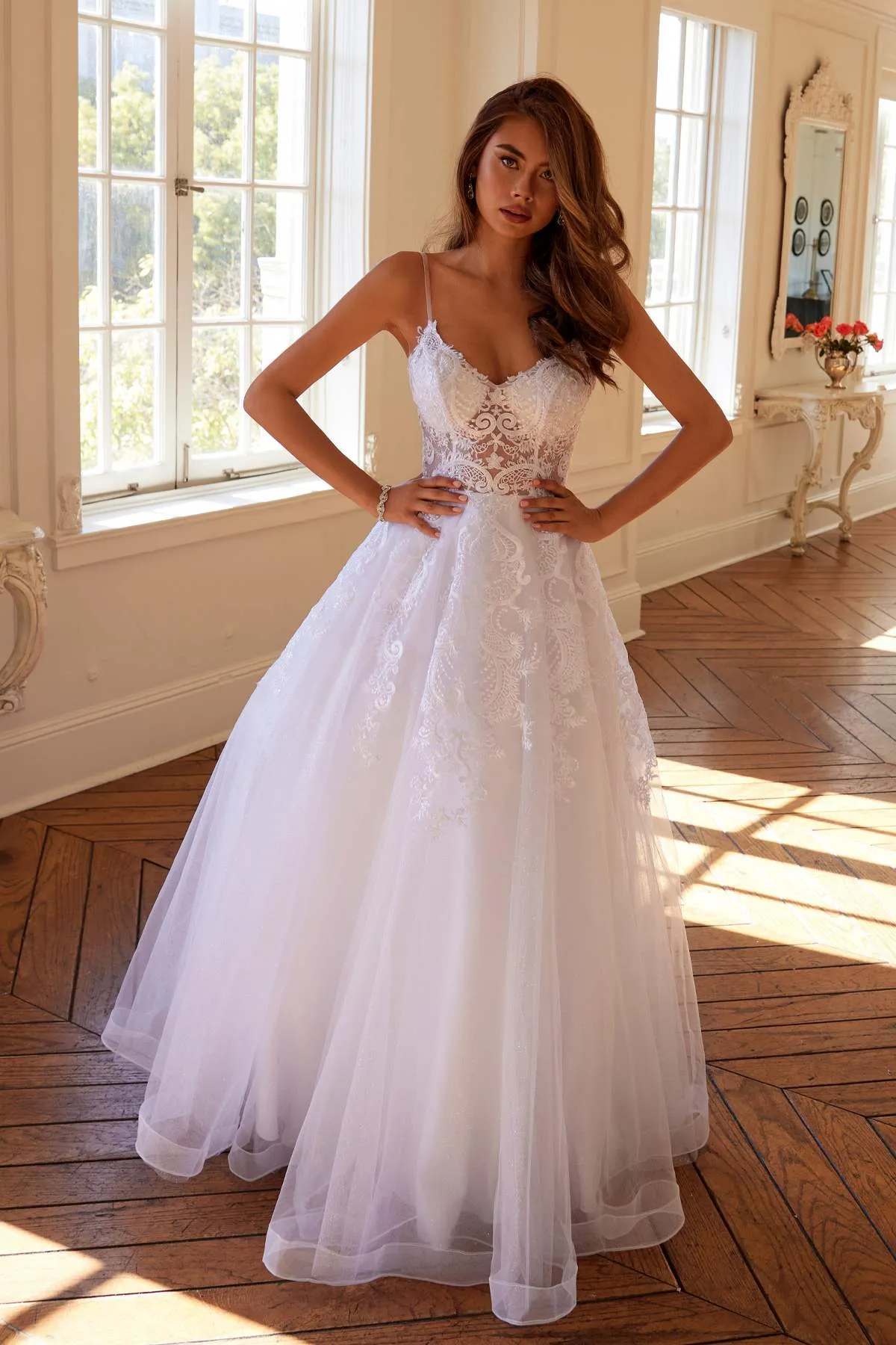 Juliet JT2482SW Floor Length A-Line Lace/Tulle Wedding Ball Gown