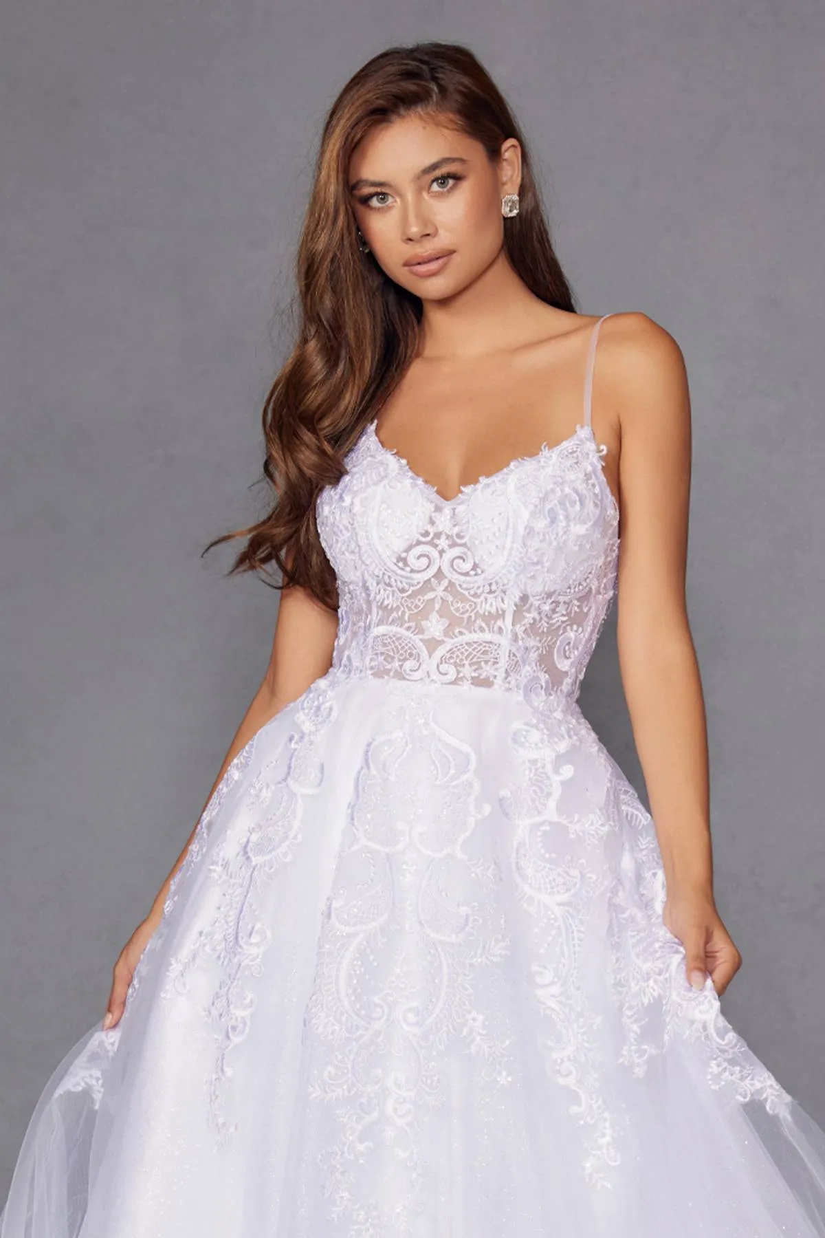 Juliet JT2482SW Floor Length A-Line Lace/Tulle Wedding Ball Gown