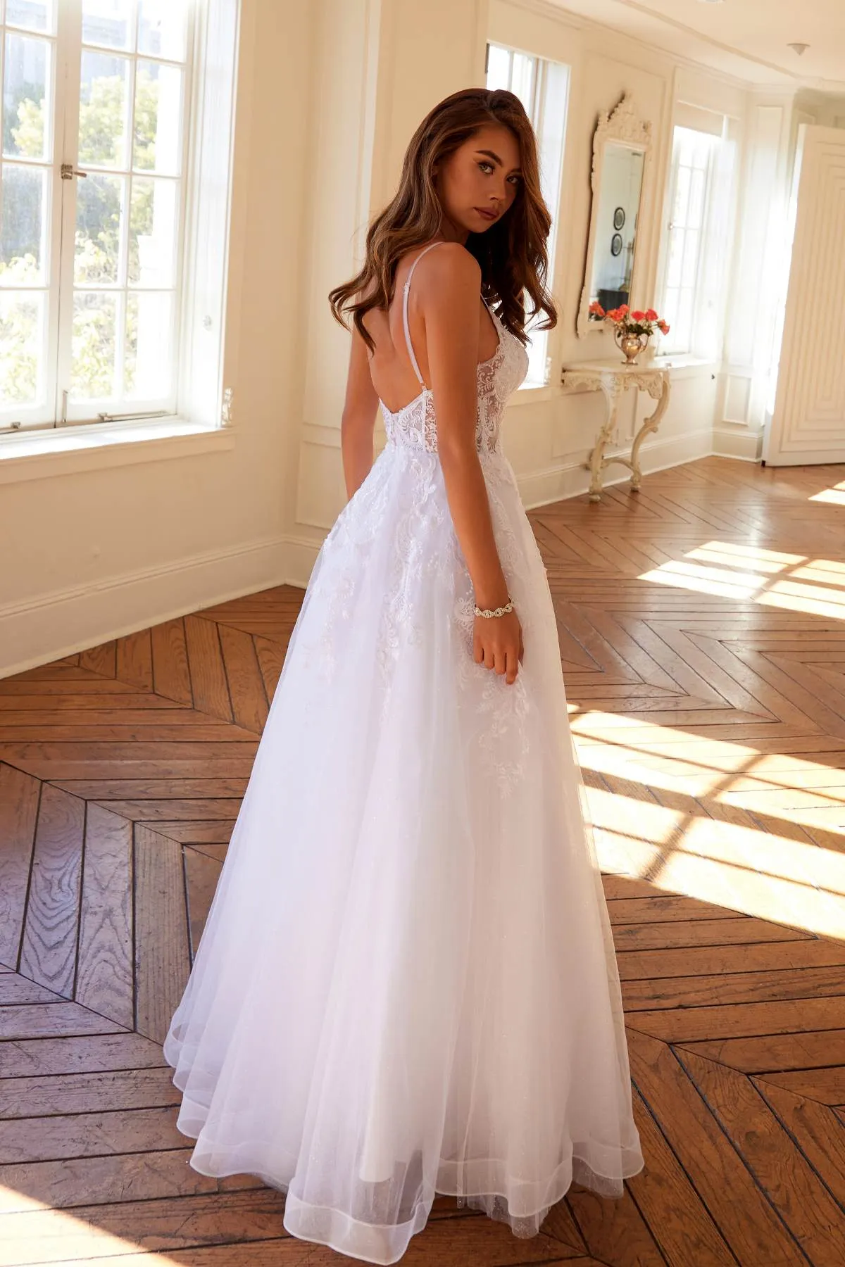 Juliet JT2482SW Floor Length A-Line Lace/Tulle Wedding Ball Gown