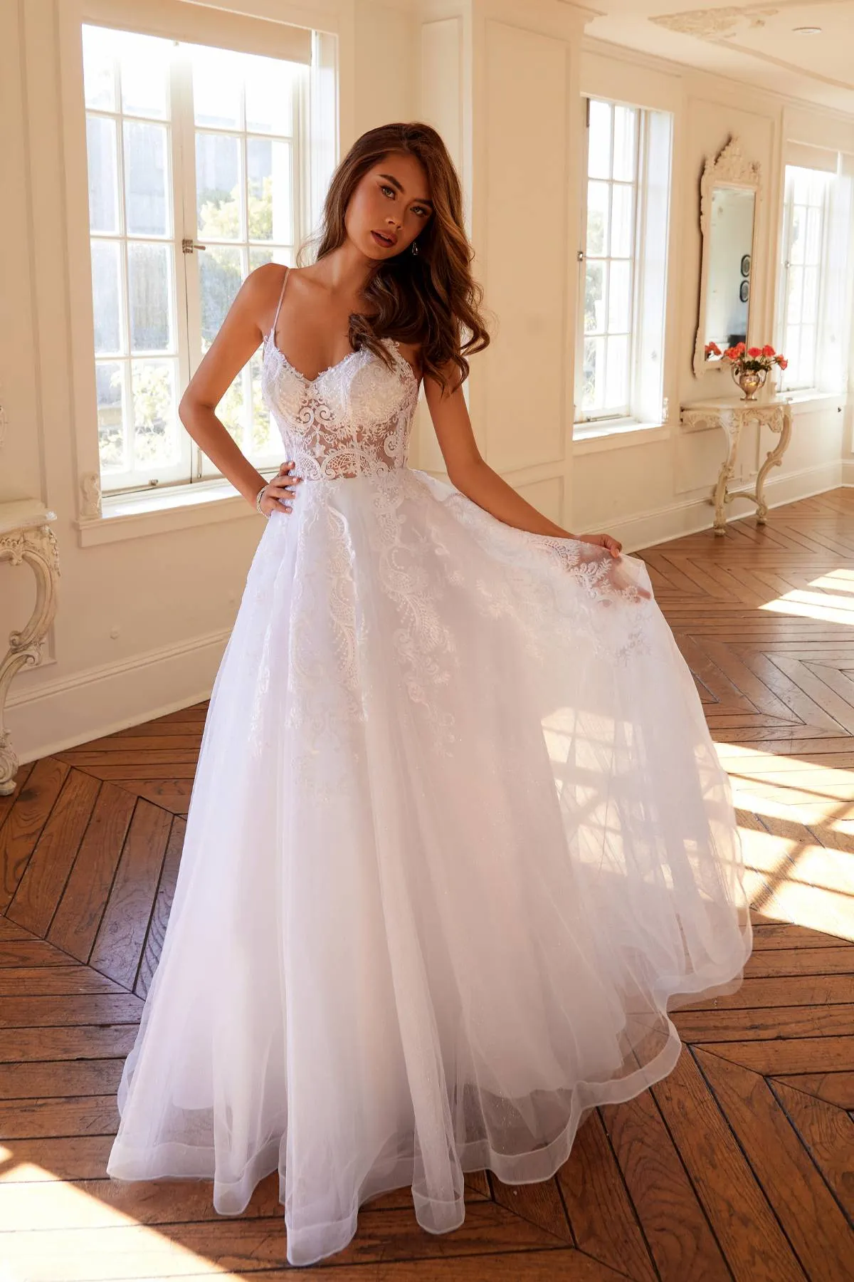 Juliet JT2482SW Floor Length A-Line Lace/Tulle Wedding Ball Gown