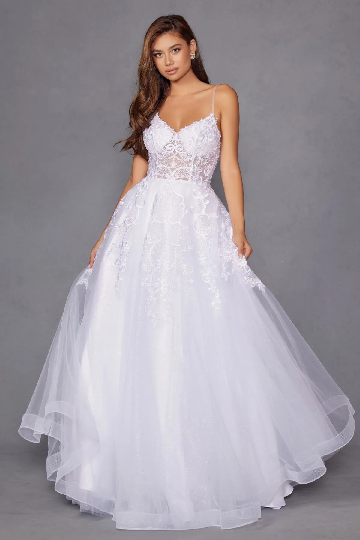 Juliet JT2482SW Floor Length A-Line Lace/Tulle Wedding Ball Gown
