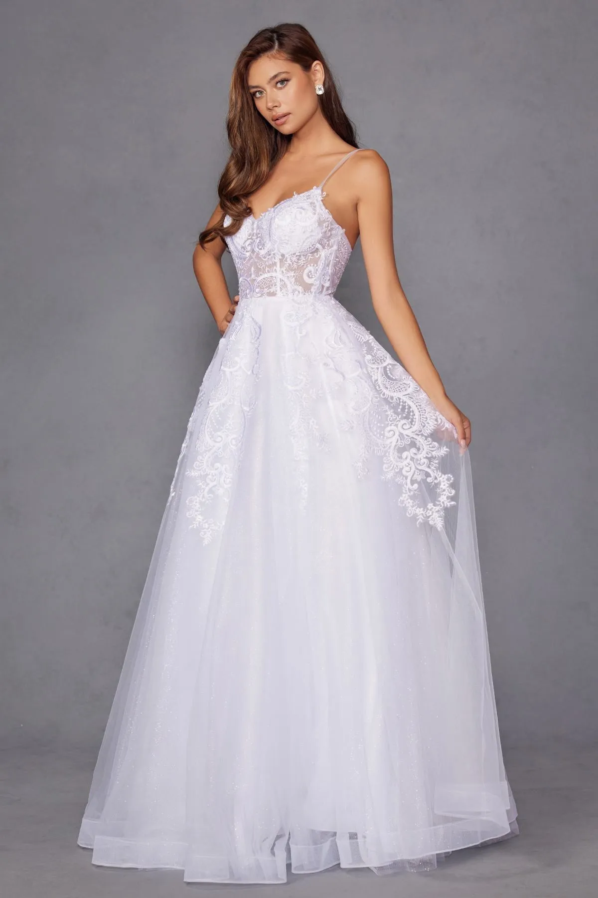 Juliet JT2482SW Floor Length A-Line Lace/Tulle Wedding Ball Gown