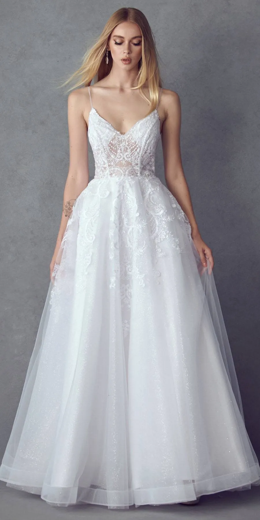 Juliet JT2482SW Floor Length A-Line Lace/Tulle Wedding Ball Gown