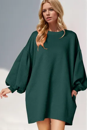June Drop Shoulder Lantern Sleeve Texture Mini Dress with Pockets- Deal of the Day!