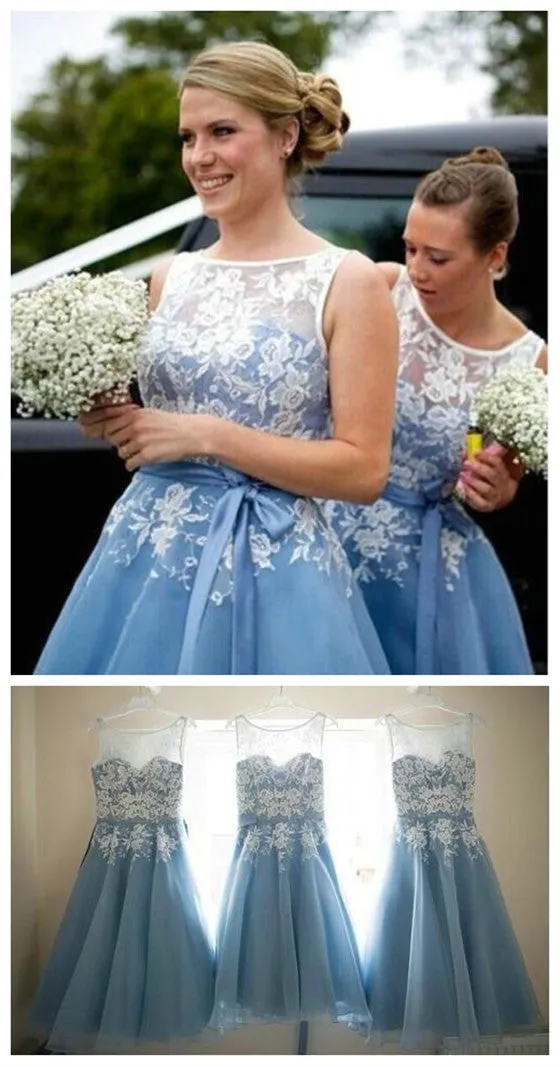 Junior Pretty Organza Lace Short Bridesmaid Dresses, BG51045