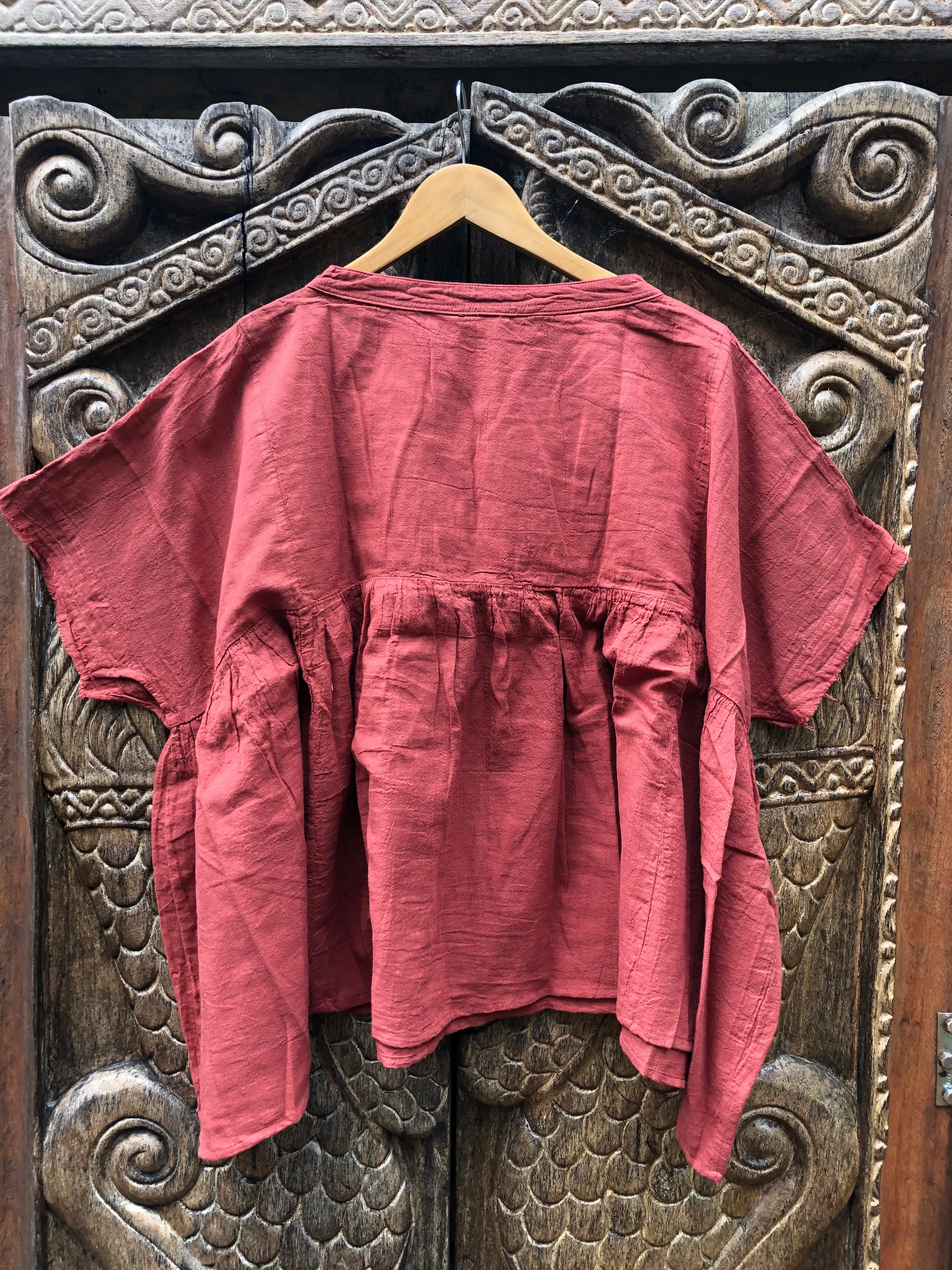 Karuna Blouse - Warm Plum with Turquoise Petals