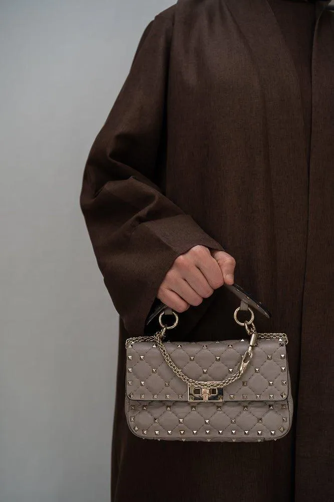 Kattyia Abaya throw over bisht fabric in Cofee color with a detachable belt