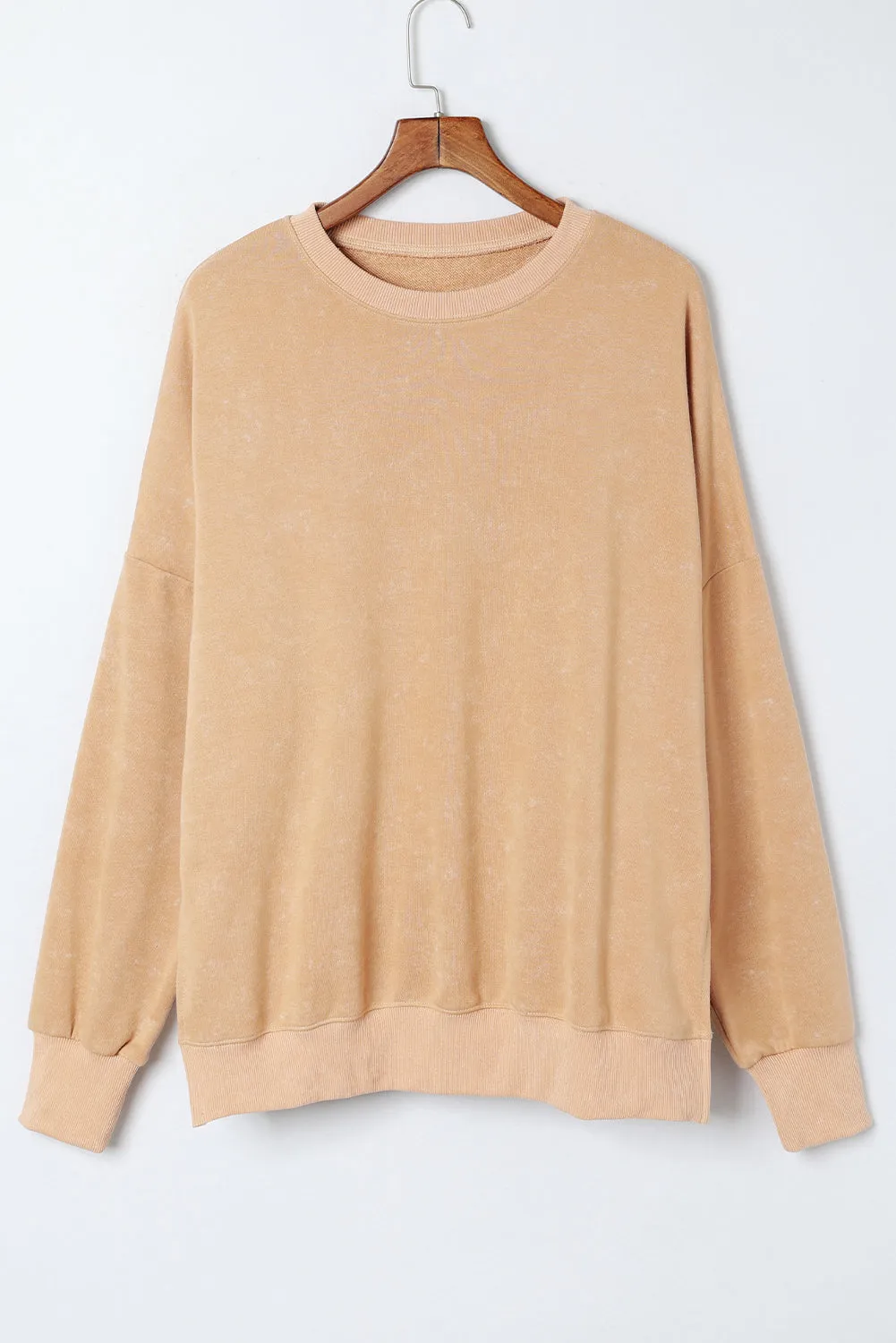 Khaki Drop Shoulder Ribbed Trim Oversized Sweatshirt