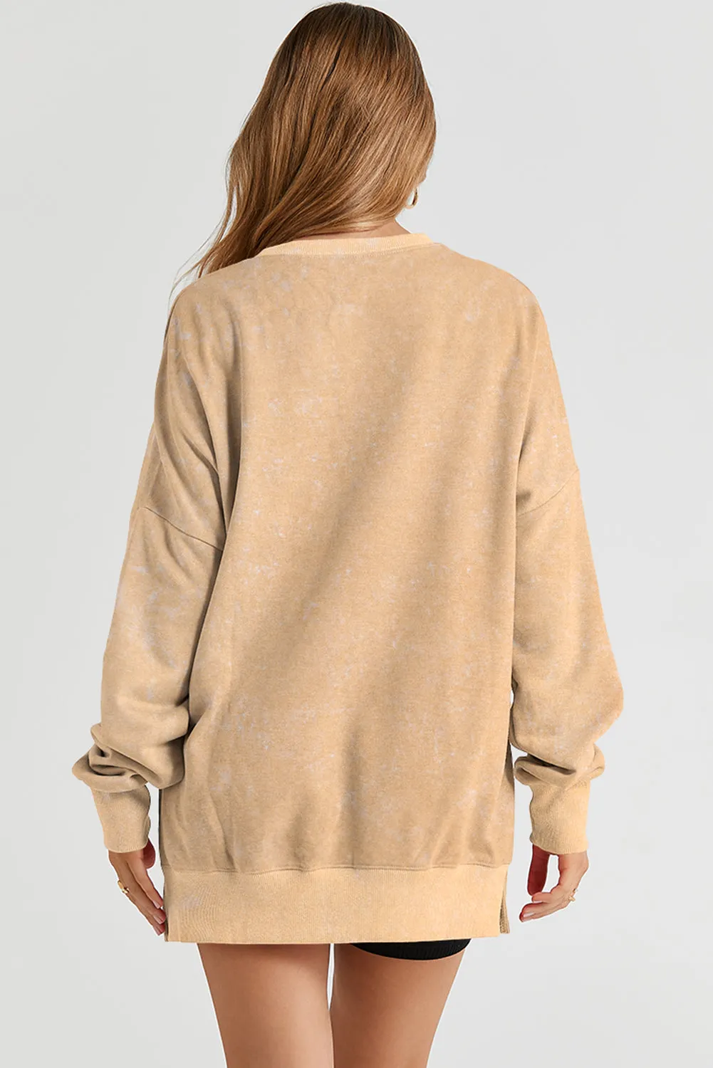 Khaki Drop Shoulder Ribbed Trim Oversized Sweatshirt