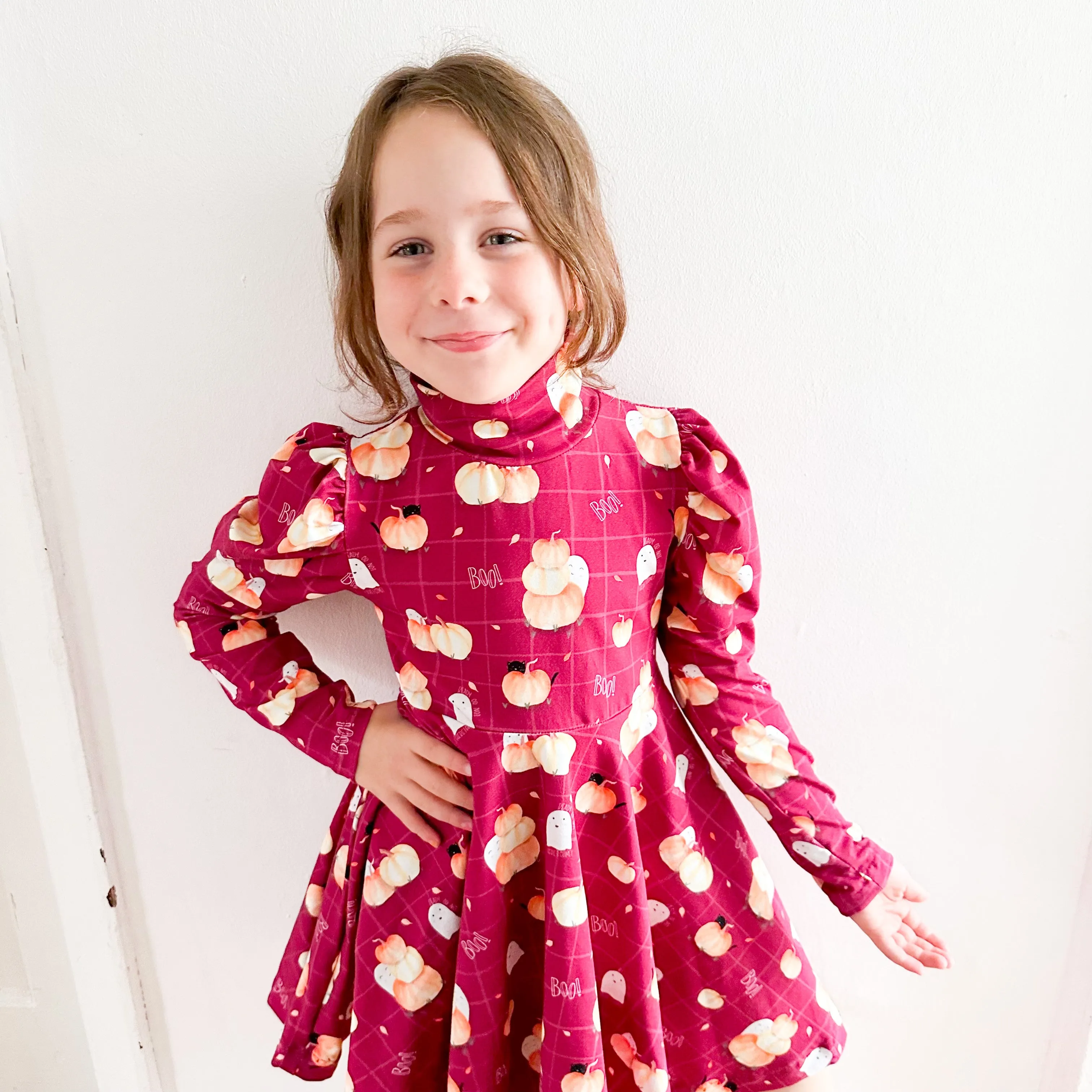 Kids Special Event Mock Neck Ruched Sleeve Dress