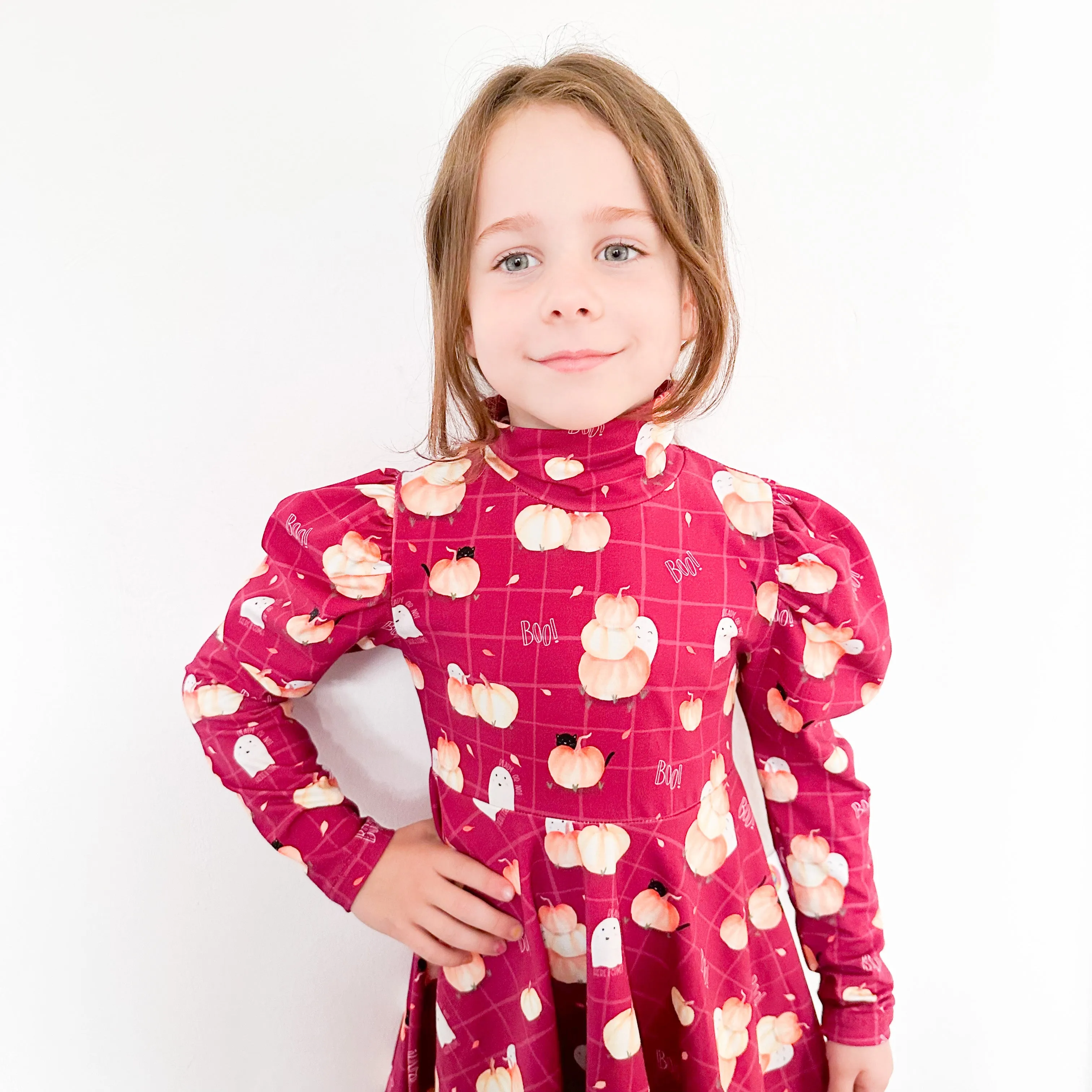 Kids Special Event Mock Neck Ruched Sleeve Dress