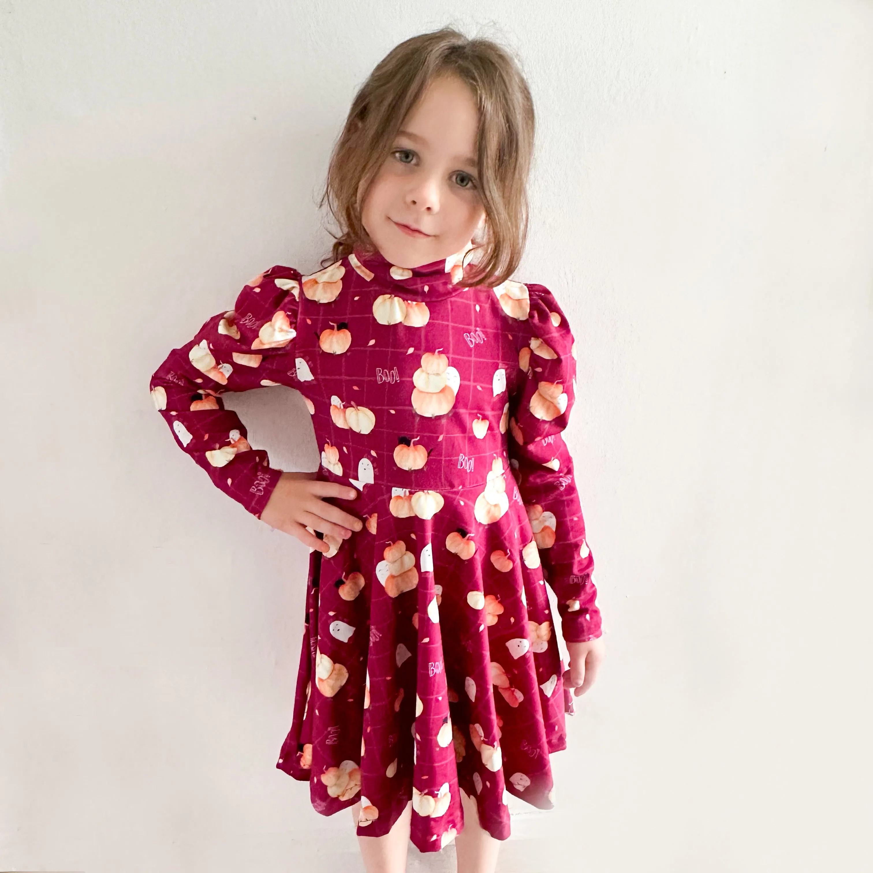Kids Special Event Mock Neck Ruched Sleeve Dress