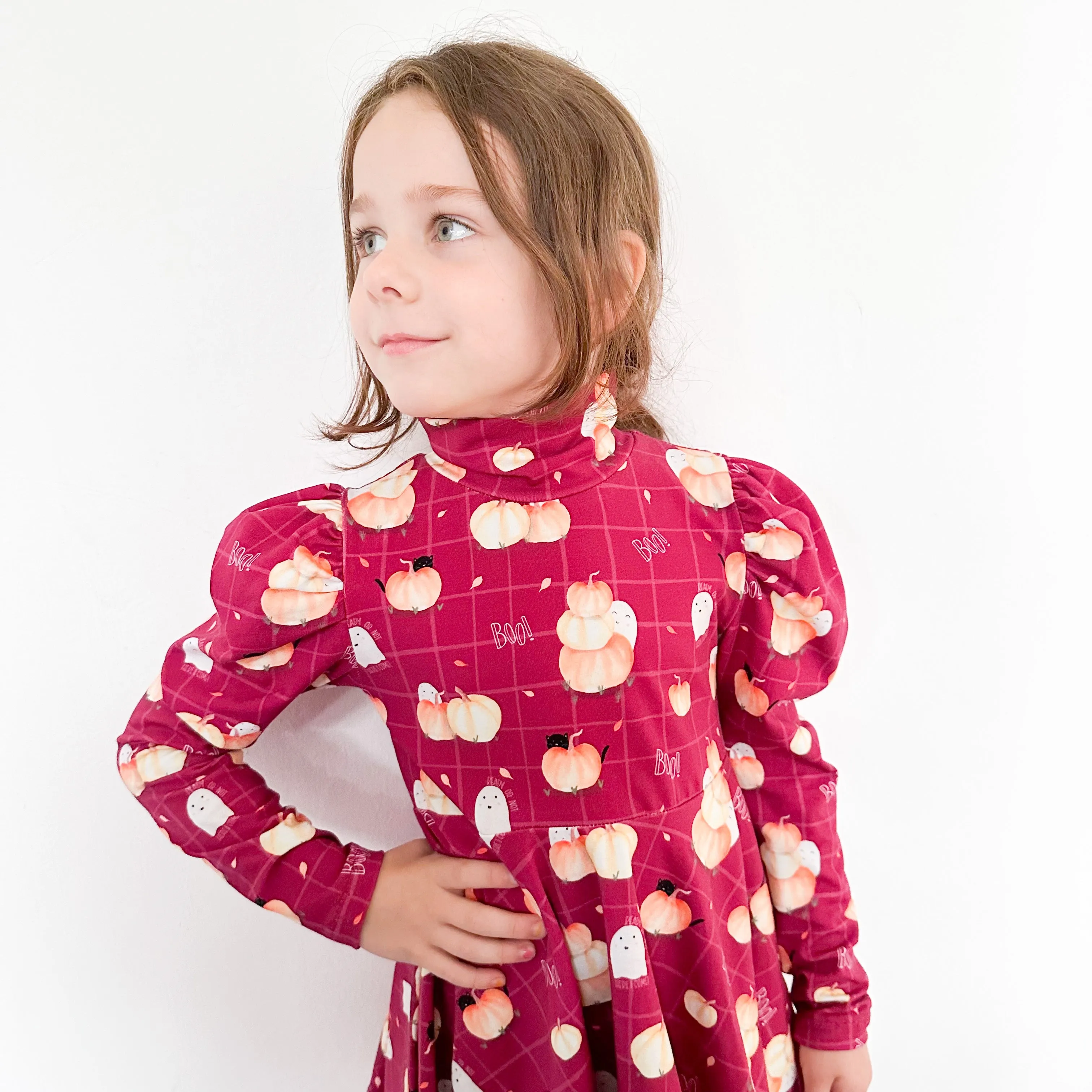 Kids Special Event Mock Neck Ruched Sleeve Dress