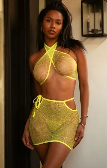 Killer Legs Wrap Around Rhinestone Bodystocking With Thong - Orange 818JT34