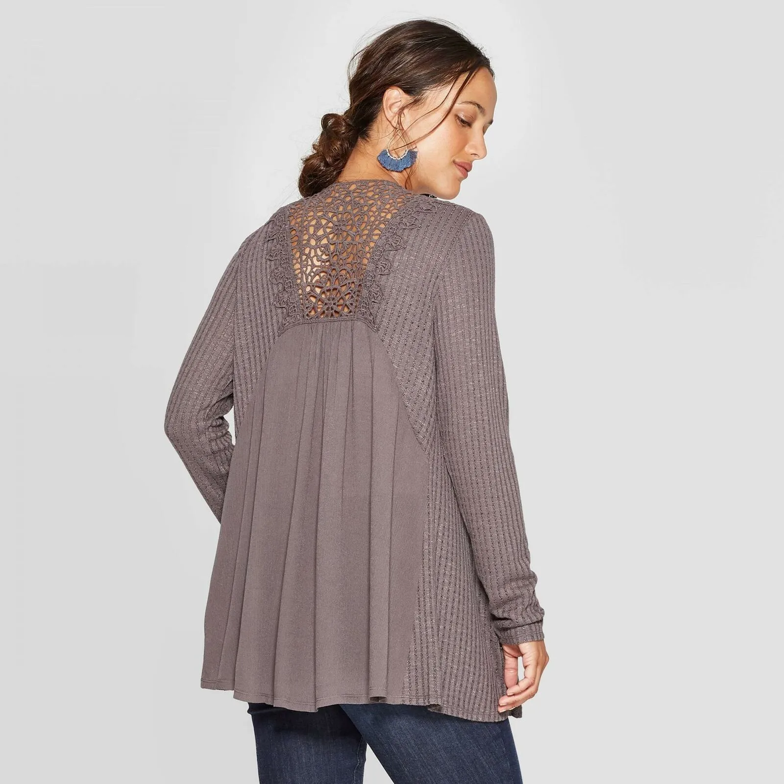 Knox Rose Women's Long Sleeve Open Front Crochet Backing Cardigan Jacket