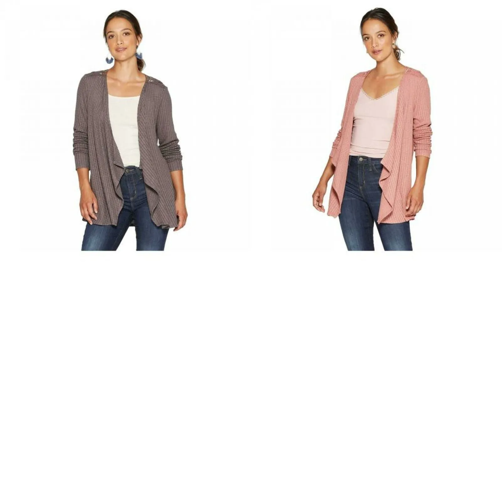Knox Rose Women's Long Sleeve Open Front Crochet Backing Cardigan Jacket