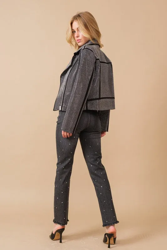 Krystal Studded Stretch Zip Up Jacket
