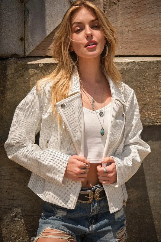Krystal Studded Stretch Zip Up Jacket