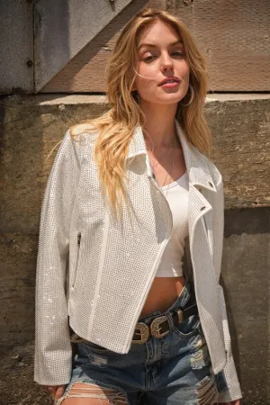 Krystal Studded Stretch Zip Up Jacket