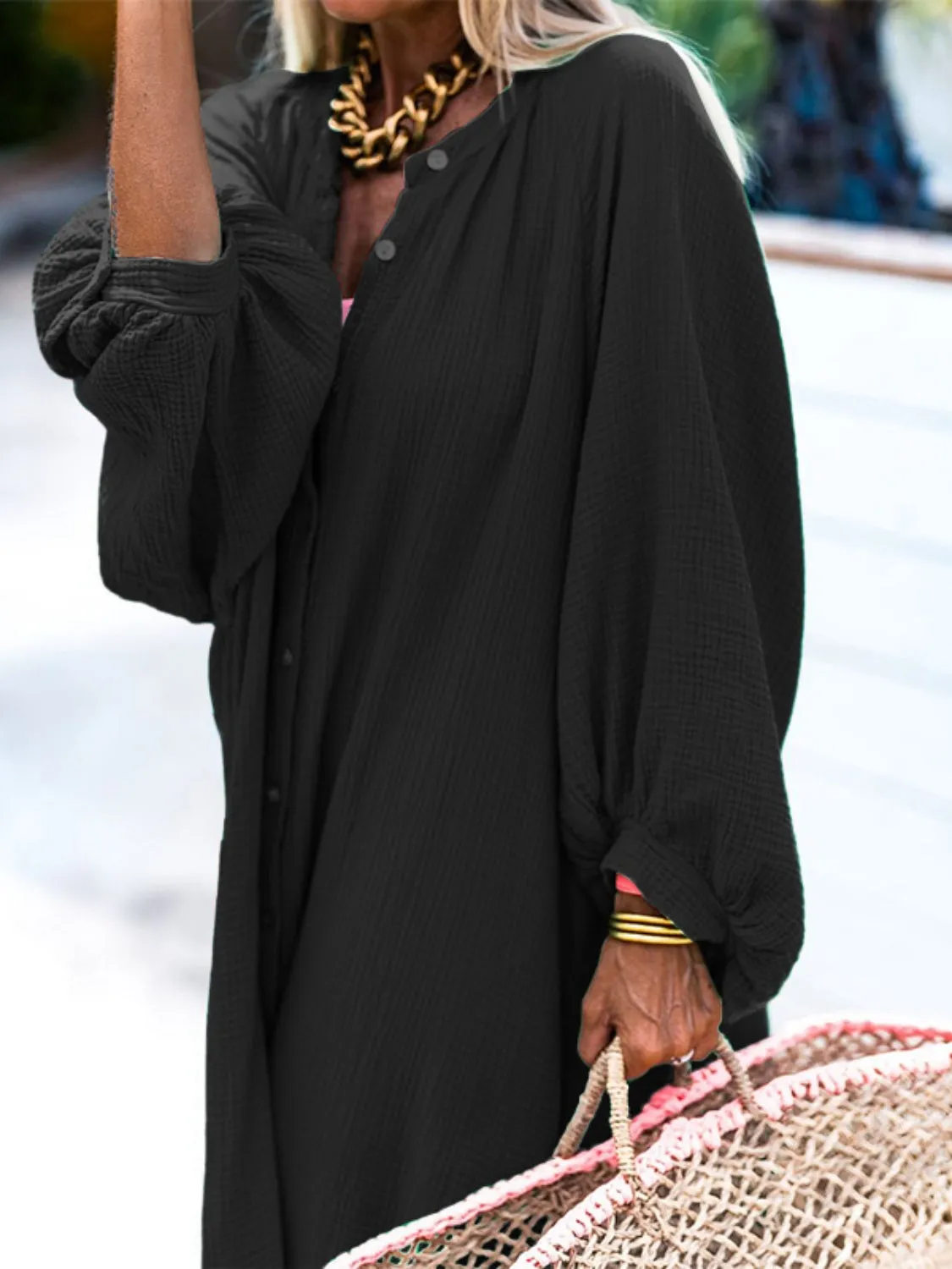 Lainey Button Down Long Sleeve Maxi Shirt Dress