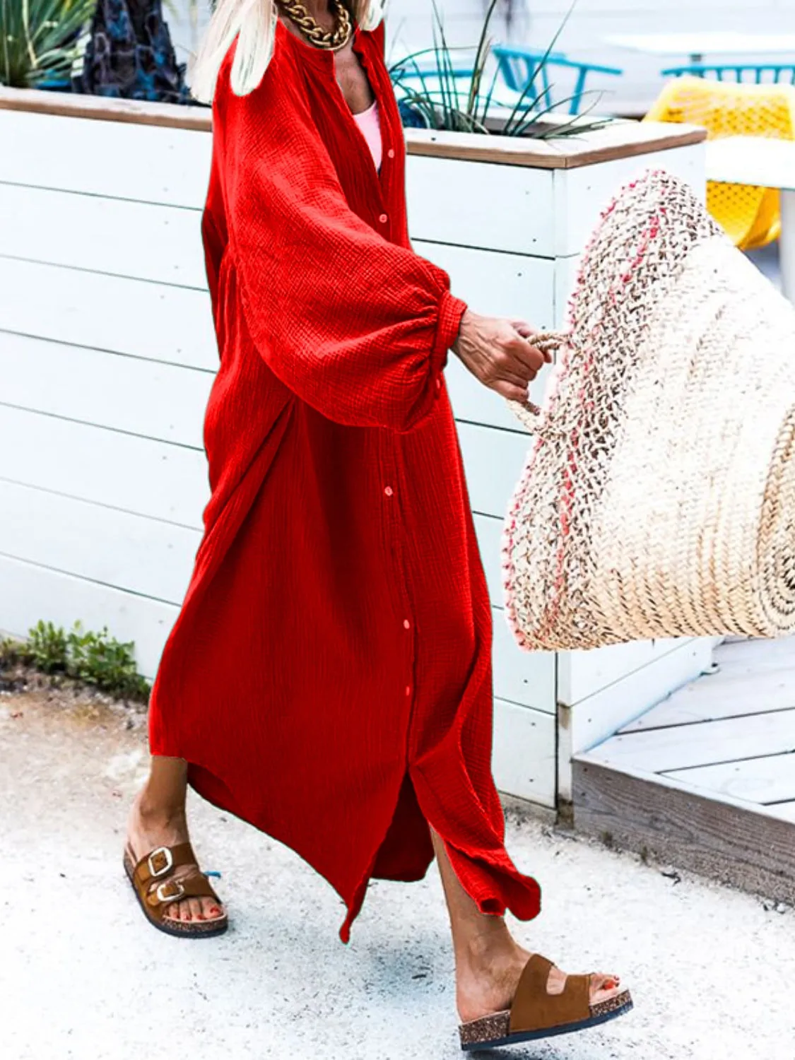 Lainey Button Down Long Sleeve Maxi Shirt Dress