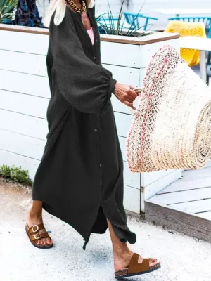 Lainey Button Down Long Sleeve Maxi Shirt Dress