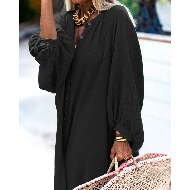 Lainey Button Down Long Sleeve Maxi Shirt Dress