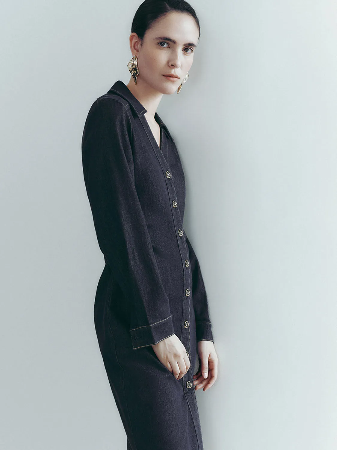 Lapel Denim Dresses