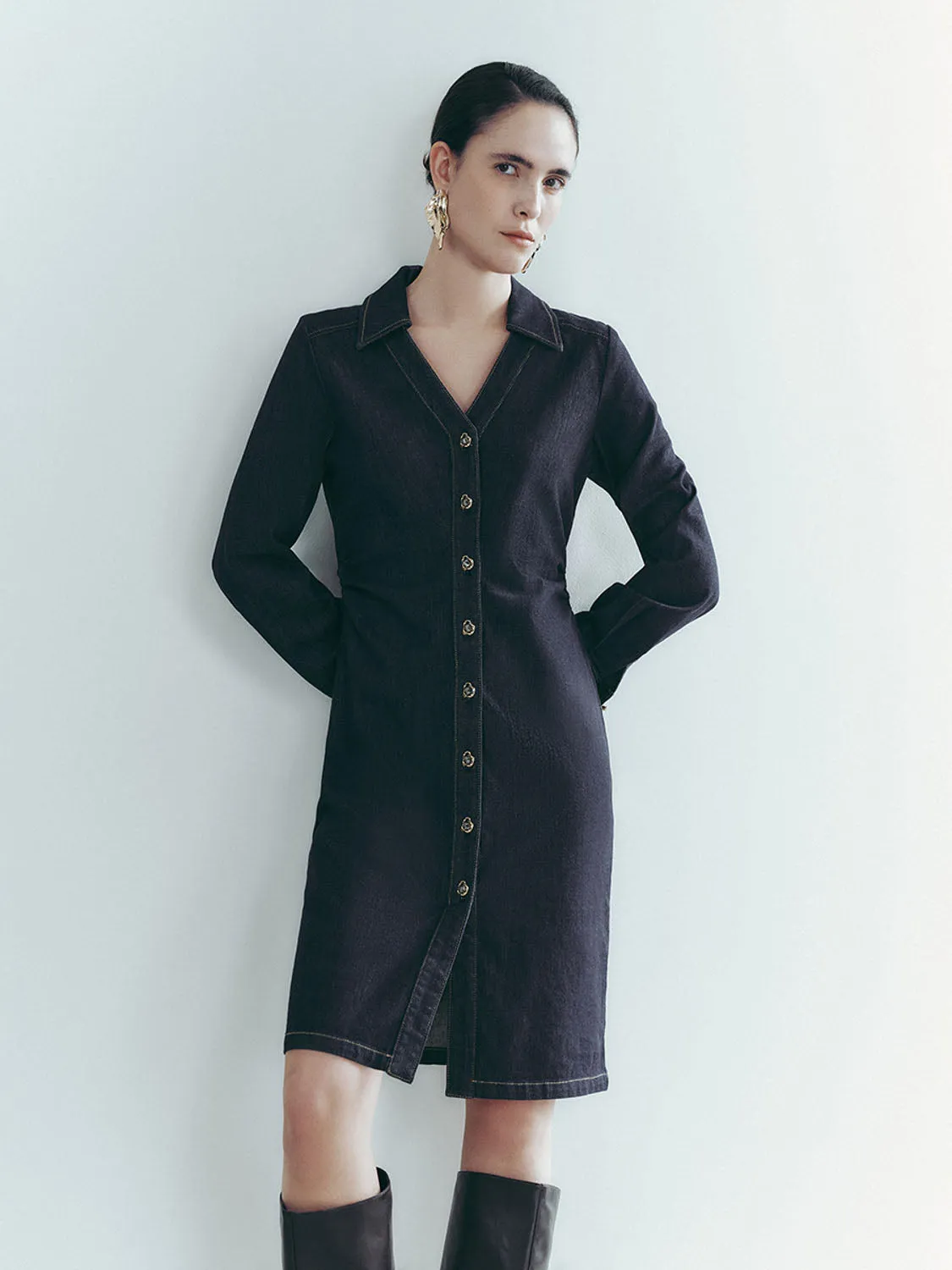 Lapel Denim Dresses