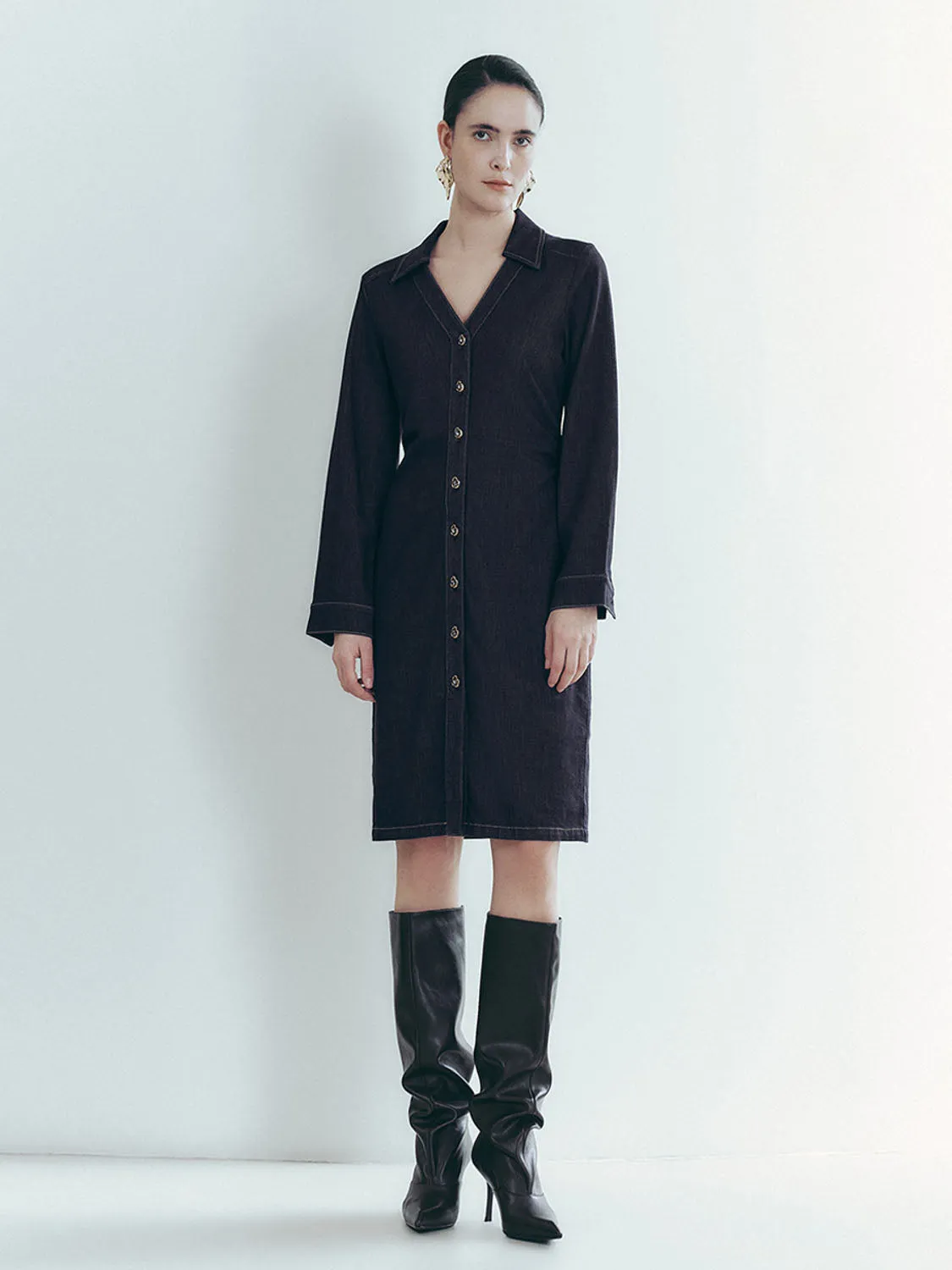 Lapel Denim Dresses