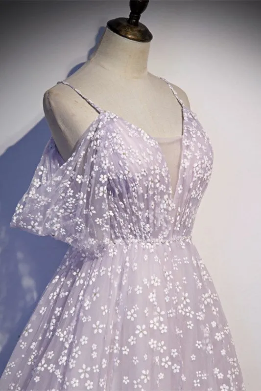 Lavender Daisy Flowers A-line Long Formal Dress