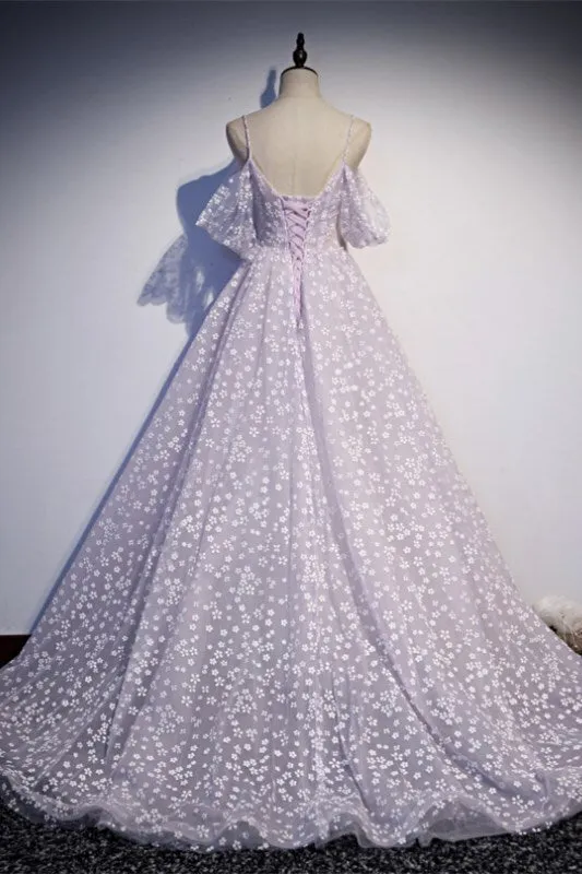Lavender Daisy Flowers A-line Long Formal Dress