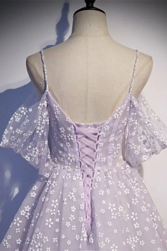 Lavender Daisy Flowers A-line Long Formal Dress