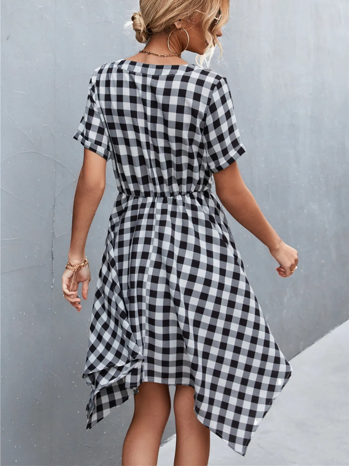 Layla Plaid Notched Short Sleeve Dress