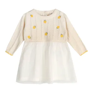 Lemon Embroidered Cable Knit Tutu Baby Dress